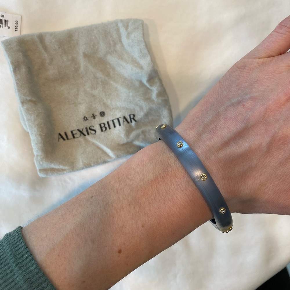 Alexis Bittar Diamond Studded Hinge Bracelet Steel Blue